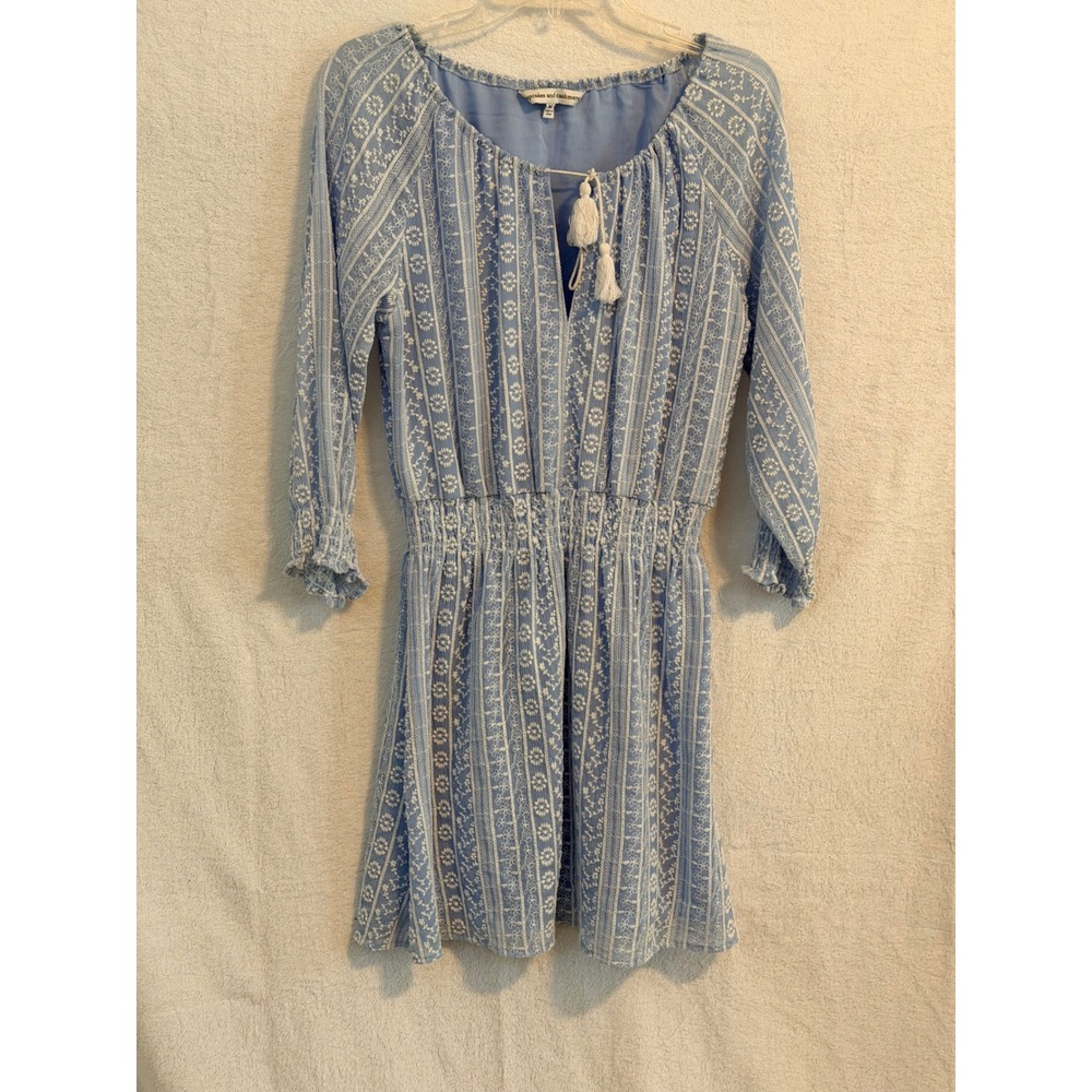 Cupcakes and Cashmere Blue White Embroidered Tassel Mini Dress CI208647 Medium